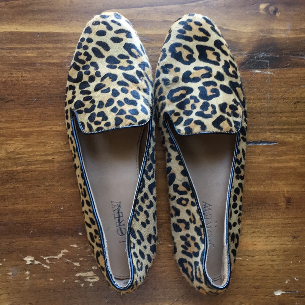 J CREW calf hair leopard print loafer worn once